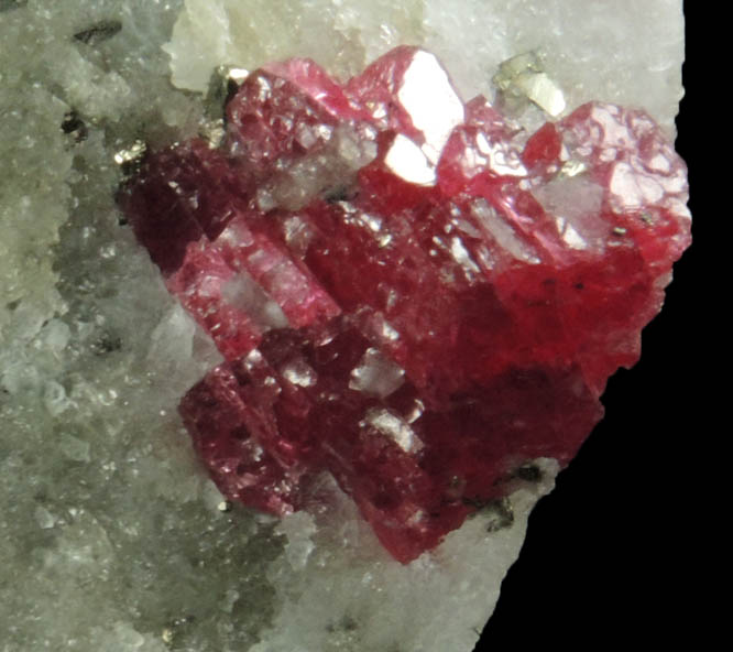 Spinel with Zircon in marble with Pyrite from Mogok District, 115 km NNE of Mandalay, Mandalay Division, Myanmar (Burma)