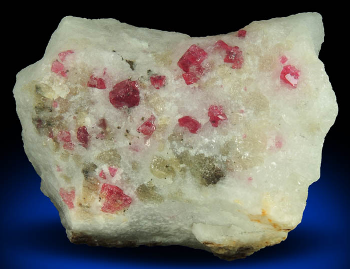 Spinel with Zircon in marble from Mogok District, 115 km NNE of Mandalay, Mandalay Division, Myanmar (Burma)