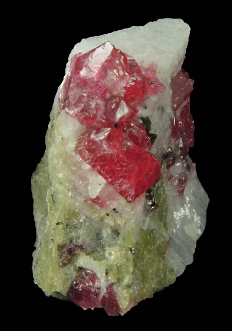 Spinel with Zircon in marble from Mogok District, 115 km NNE of Mandalay, border region between Sagaing and Mandalay Divisions, Myanmar