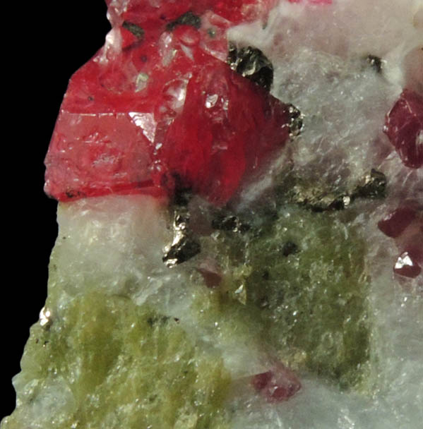 Spinel with Zircon in marble from Mogok District, 115 km NNE of Mandalay, Mandalay Division, Myanmar (Burma)