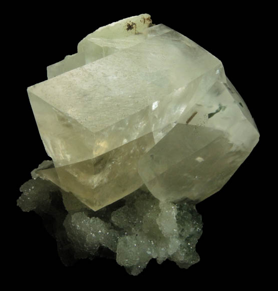 Calcite with sector-zoned inclusions over Apophyllite from Millington Quarry, Bernards Township, Somerset County, New Jersey