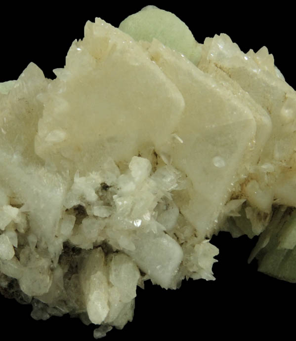 Calcite on Prehnite from Millington Quarry, Bernards Township, Somerset County, New Jersey