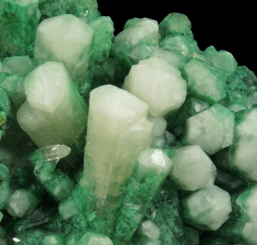 Aragonite var. Tarnowitzite with Malachite from Tsumeb Mine, Otavi-Bergland District, Oshikoto, Namibia