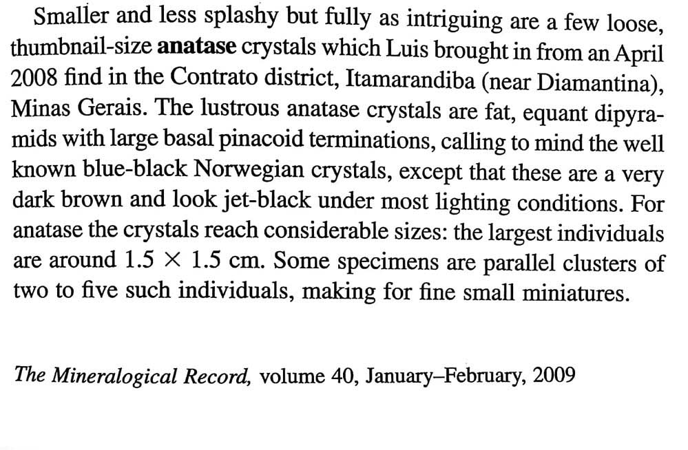 Anatase from Contrato District, Itamarandiba, Minas Gerais, Brazil