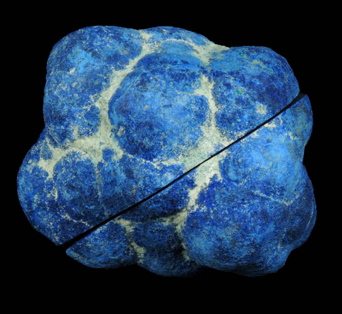 Azurite (matched halves of spherical nodule) from Mikheevskoe, Chelyabinsk Oblast, Southern Ural Mountains, Russia