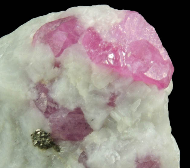 Corundum var. Ruby in marble with minor Pyrite from Jegdalek, Surobi, Kabul, Afghanistan