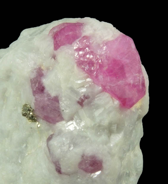 Corundum var. Ruby in marble with minor Pyrite from Jegdalek, Surobi, Kabul, Afghanistan