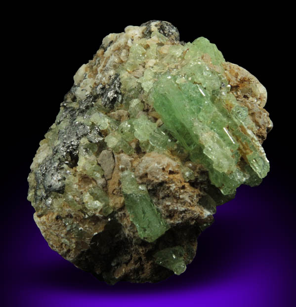 Grossular var. Tsavorite Garnet (unusual linear compound crystals) from Merelani Hills, near Arusha, Tanzania