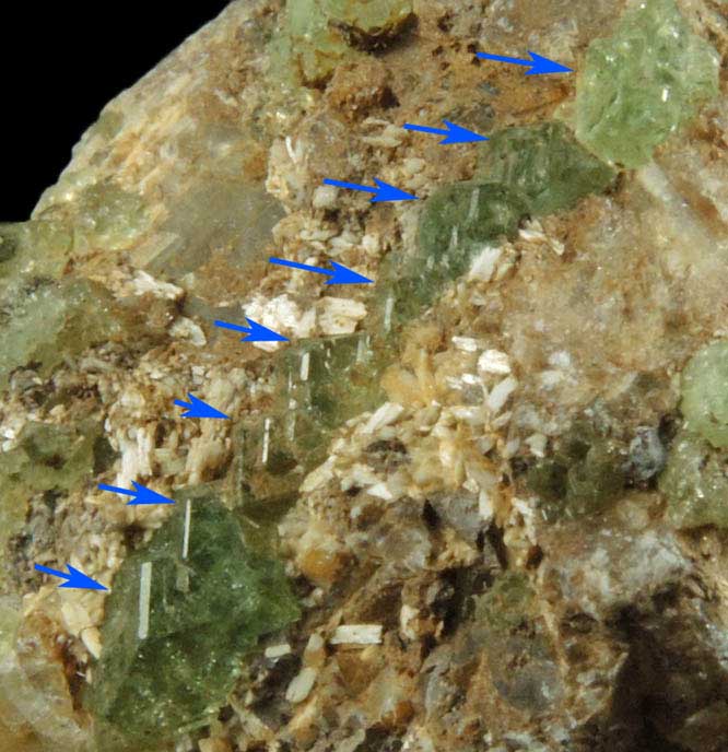 Grossular var. Tsavorite Garnet (unusual linear compound crystals) from Merelani Hills, near Arusha, Tanzania