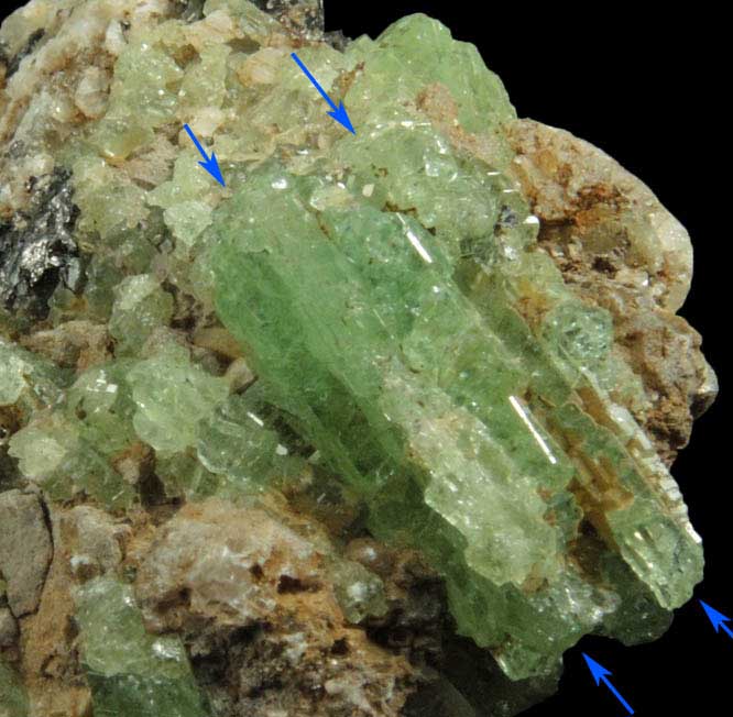 Grossular var. Tsavorite Garnet (unusual linear compound crystals) from Merelani Hills, near Arusha, Tanzania