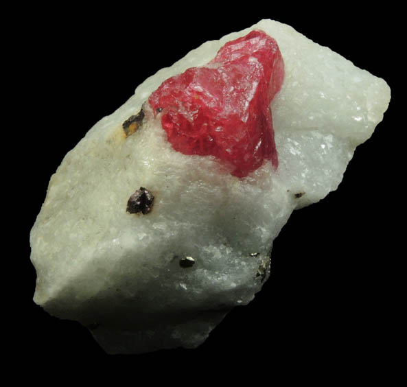 Spinel with Zircon in marble with Pyrite from Mogok District, 115 km NNE of Mandalay, Mandalay Division, Myanmar (Burma)