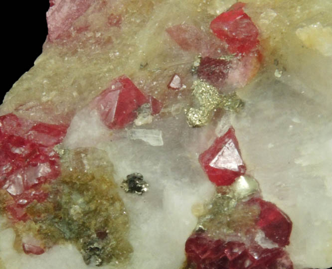 Spinel, Zircon, Pyrite in marble from Mogok District, 115 km NNE of Mandalay, Mandalay Division, Myanmar (Burma)