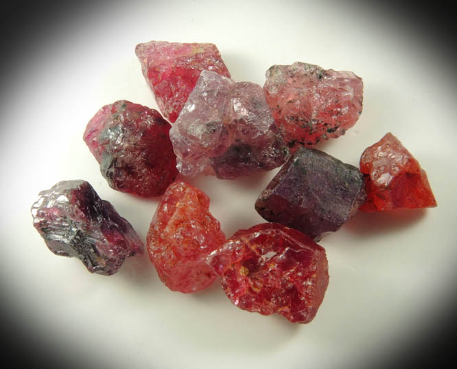 Corundum var. Ruby-Colored Sapphire (nine loose crystals) from Winza, Mpwapwa District, Dodoma, Tanzania