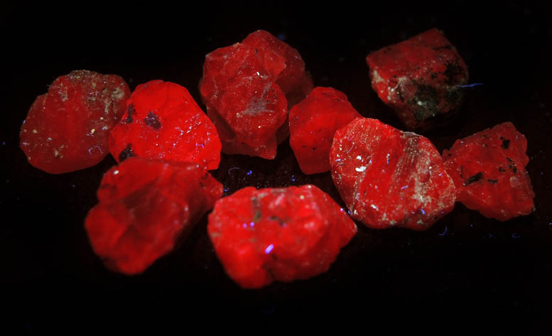 Corundum var. Ruby-Colored Sapphire (nine loose crystals) from Winza, Mpwapwa District, Dodoma, Tanzania