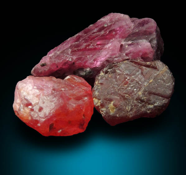 Corundum var. Ruby (three loose crystals) from Mozambique