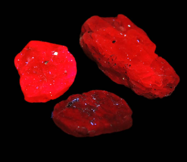 Corundum var. Ruby (three loose crystals) from Mozambique