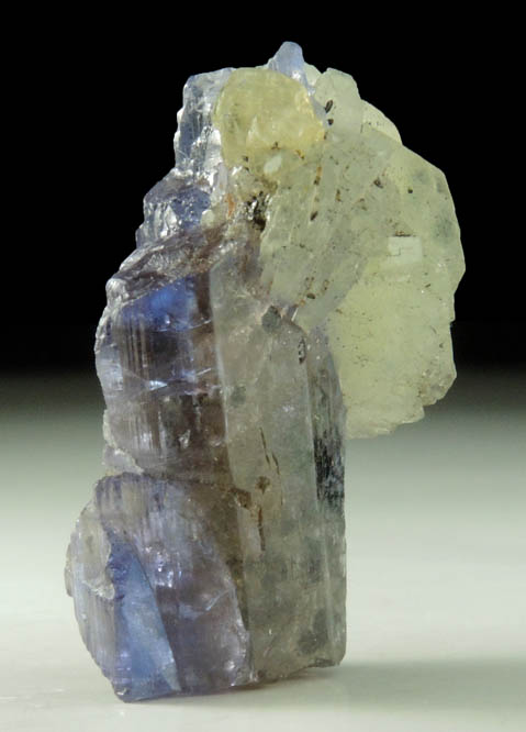 Prehnite on Tanzanite Crystal (blue gem variety of the mineral Zoisite) with Pyrite from Merelani Hills, western slope of Lelatama Mountains, Arusha Region, Tanzania (Type Locality for Tanzanite)