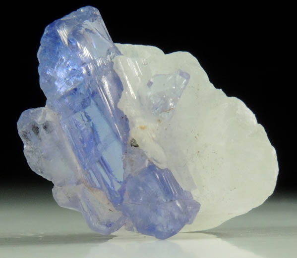 Tanzanite Crystal (blue gem variety of the mineral Zoisite) in Calcite from Merelani Hills, western slope of Lelatama Mountains, Arusha Region, Tanzania (Type Locality for Tanzanite)