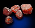 Corundum var. Ruby (five alluvial crystals) from Central Highland Belt, near Ratnapura, Sabaragamuwa Province, Sri Lanka
