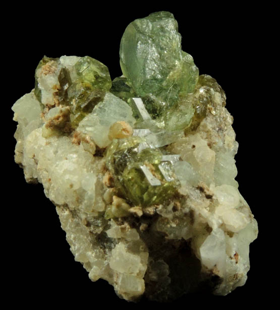 Andradite var. Demantoid Garnet on Quartz from Tubussis Farm 22, Erongo Region, Namibia