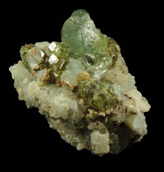 Andradite var. Demantoid Garnet on Quartz from Tubussis Farm 22, Erongo Region, Namibia