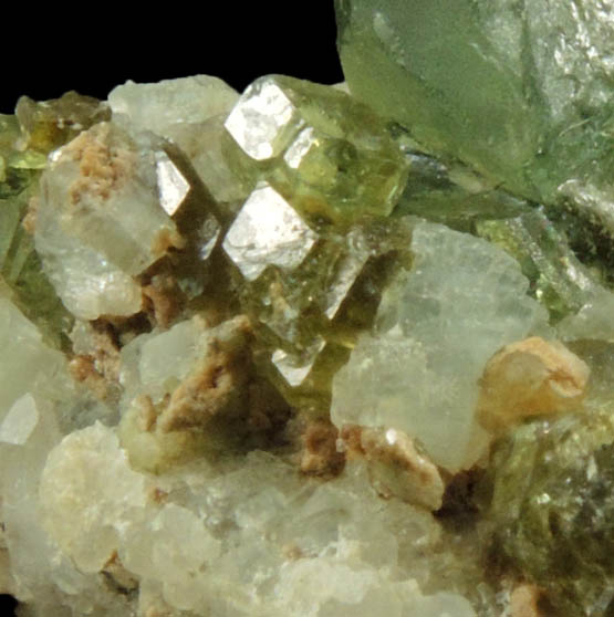 Andradite var. Demantoid Garnet on Quartz from Tubussis Farm 22, Erongo Region, Namibia