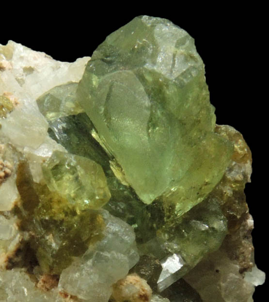 Andradite var. Demantoid Garnet on Quartz from Tubussis Farm 22, Erongo Region, Namibia