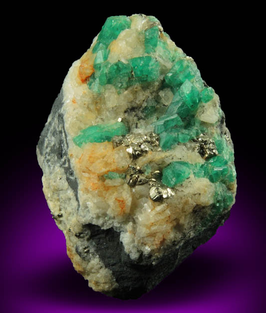 Beryl var. Emerald in Calcite with Pyrite from Vasquez-Yacopi Mining District, Boyac Department, Colombia