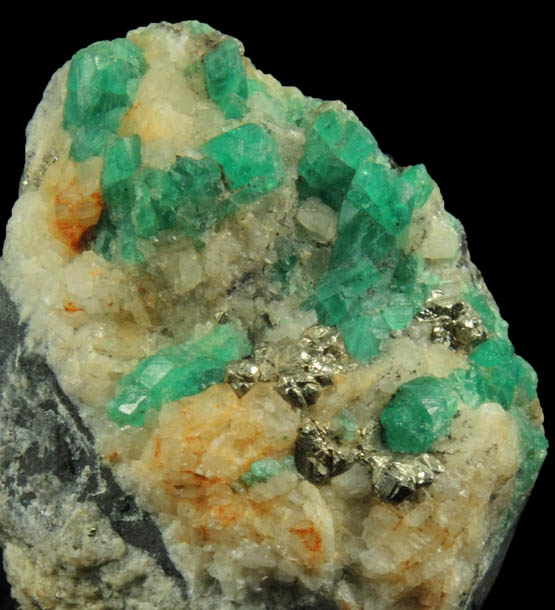 Beryl var. Emerald in Calcite with Pyrite from Vasquez-Yacopi Mining District, Boyac Department, Colombia