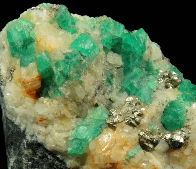 Beryl var. Emerald in Calcite with Pyrite from Vasquez-Yacopi Mining District, Boyac Department, Colombia
