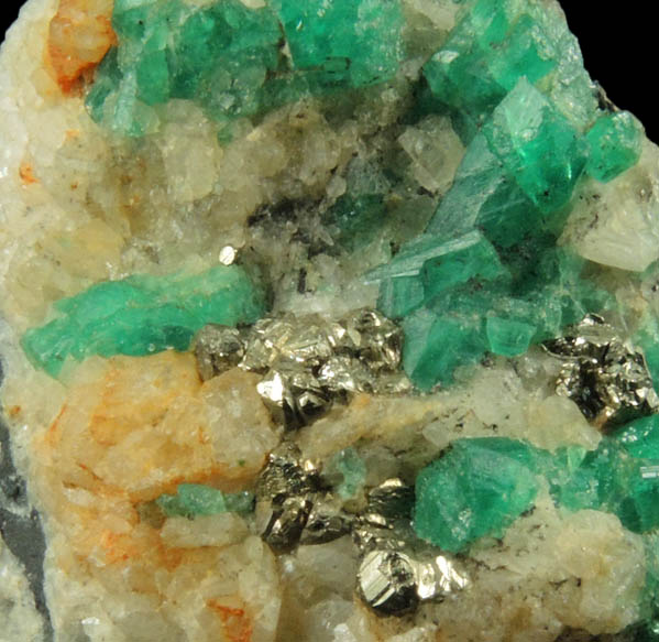 Beryl var. Emerald in Calcite with Pyrite from Vasquez-Yacopi Mining District, Boyac Department, Colombia