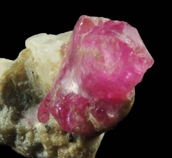 Corundum var. Ruby in matrix from Mogok District, 115 km NNE of Mandalay, Mandalay Division, Myanmar (Burma)