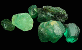 Beryl var. Emerald (six gem rough) from Vasquez-Yacopi Mining District, Boyac Department, Colombia