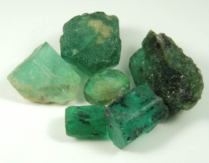 Beryl var. Emerald (six gem rough) from Vasquez-Yacopi Mining District, Boyac Department, Colombia