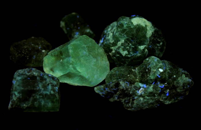 Beryl var. Emerald (six gem rough) from Vasquez-Yacopi Mining District, Boyac Department, Colombia