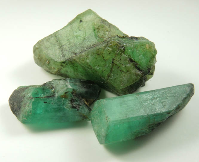 Beryl var. Emerald (three crystals) from Carnaiba District, Bahia, Brazil