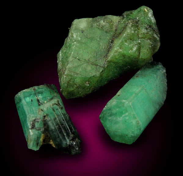 Beryl var. Emerald (three crystals) from Carnaiba District, Bahia, Brazil