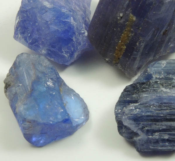 Tanzanite (blue gem variety of the mineral Zoisite) four partial crystals from Merelani Hills, western slope of Lelatama Mountains, Arusha Region, Tanzania (Type Locality for Tanzanite)