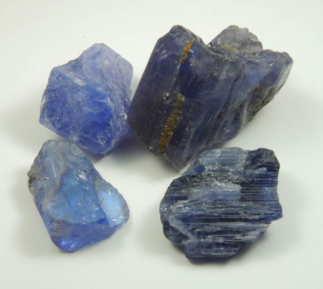 Tanzanite (blue gem variety of the mineral Zoisite) four partial crystals from Merelani Hills, western slope of Lelatama Mountains, Arusha Region, Tanzania (Type Locality for Tanzanite)