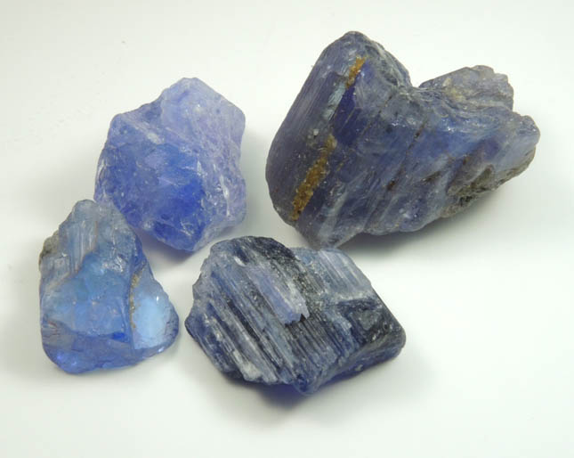 Tanzanite (blue gem variety of the mineral Zoisite) four partial crystals from Merelani Hills, western slope of Lelatama Mountains, Arusha Region, Tanzania (Type Locality for Tanzanite)