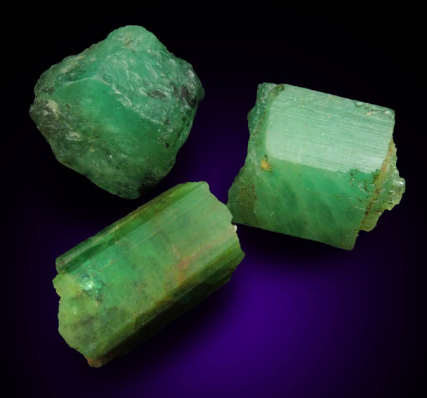 Beryl var. Emerald (three gem rough) from Herat-Panjsher Fault, southeastern slope of the Panjshir River, Buzmal-Khenj area, Panjshir Province, Afghanistan