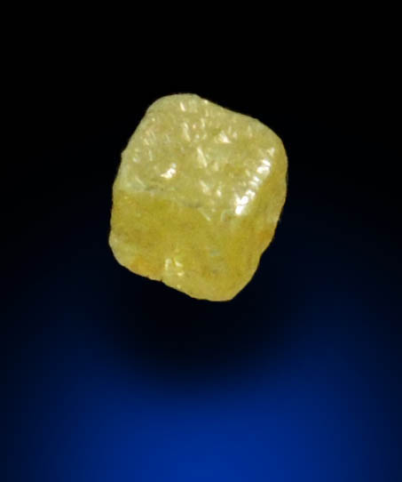 Diamond (0.13 carat fancy-yellow cubic rough diamond) from Mbuji-Mayi, 300 km east of Tshikapa, Democratic Republic of the Congo