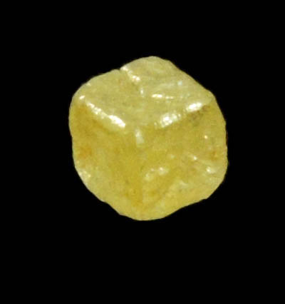 Diamond (0.13 carat fancy-yellow cubic rough diamond) from Mbuji-Mayi, 300 km east of Tshikapa, Democratic Republic of the Congo