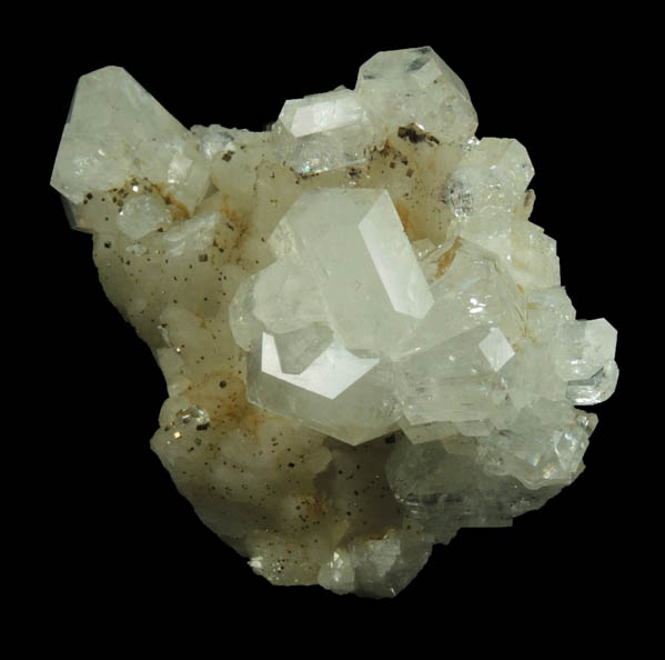 Apophyllite with Pyrite over Datolite from Millington Quarry, Bernards Township, Somerset County, New Jersey