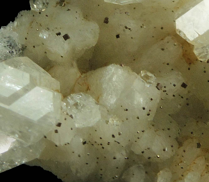 Apophyllite with Pyrite over Datolite from Millington Quarry, Bernards Township, Somerset County, New Jersey