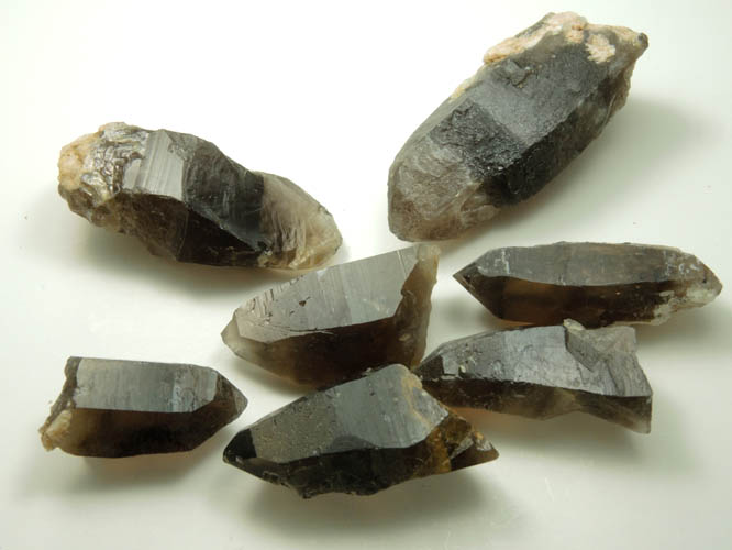 Quartz var. Smoky Quartz (7 crystals) from Lake George District, Park County, Colorado