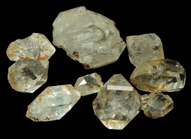 Quartz var. Herkimer Diamonds (9 crystals) from Hickory Hill Diamond Diggings, Fonda, Montgomery County, New York