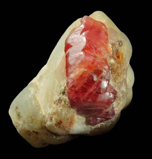 Corundum var. Ruby in marble from Mogok District, 115 km NNE of Mandalay, Mandalay Division, Myanmar (Burma)