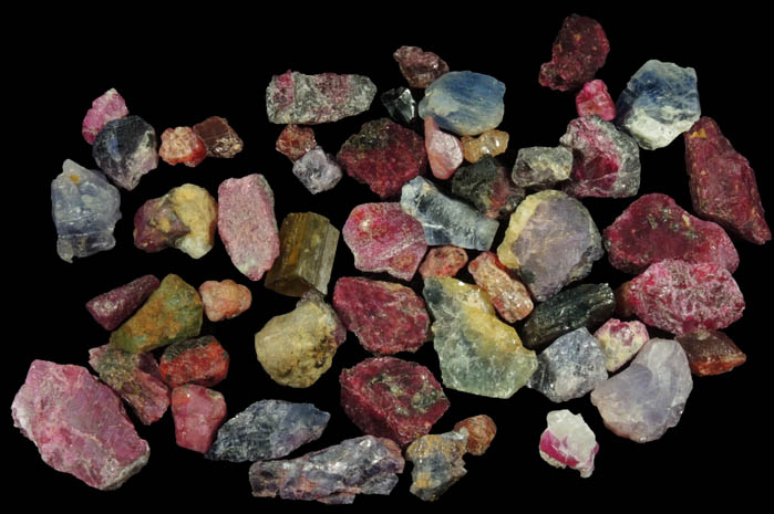Gem gravel of Ruby, Sapphire, Spinel from Assorted localities