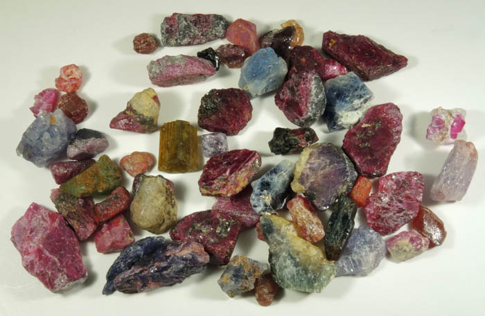 Gem gravel of Ruby, Sapphire, Spinel from Assorted localities